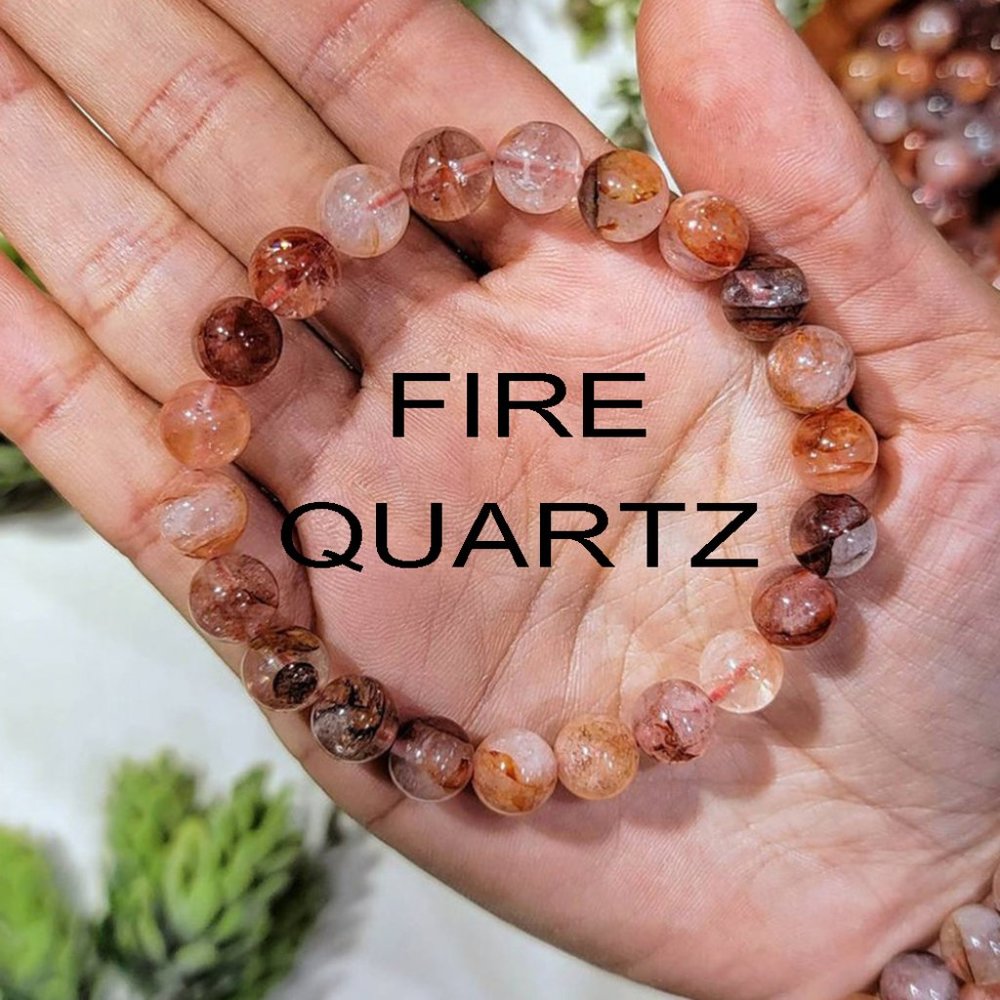 Natural Fire Quartz Stone Bracelet 8mm Hematoid Quartz Stretch Bracelet Handmade